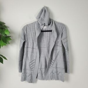Pink Republic Girls Gray Hooded Knit Cardigan Sweater Large Size 14